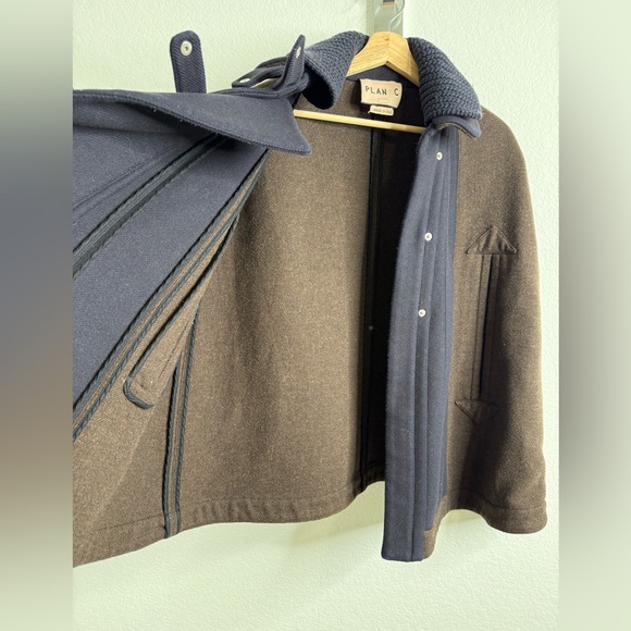 PLAN C Roll-neck Wool Cape Jacket In Brown Sz 38 = US 4 - Picture 10 of 15